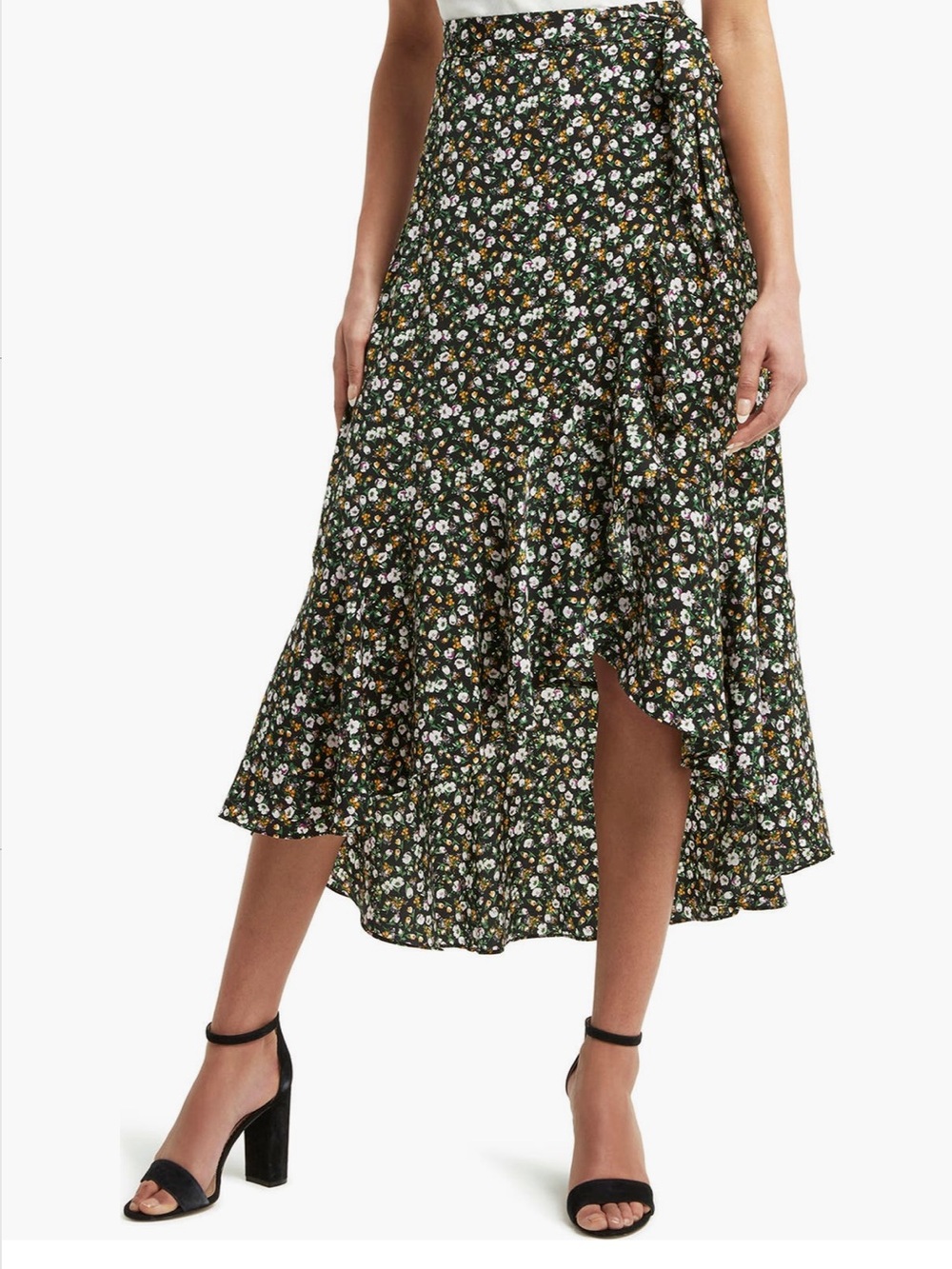 Halston Floral Tiered wrap Skirt - Black Multi